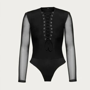NEW AFRM EDIE BODYSUIT Elegant Black Lace-Up Bodysuit Size XS